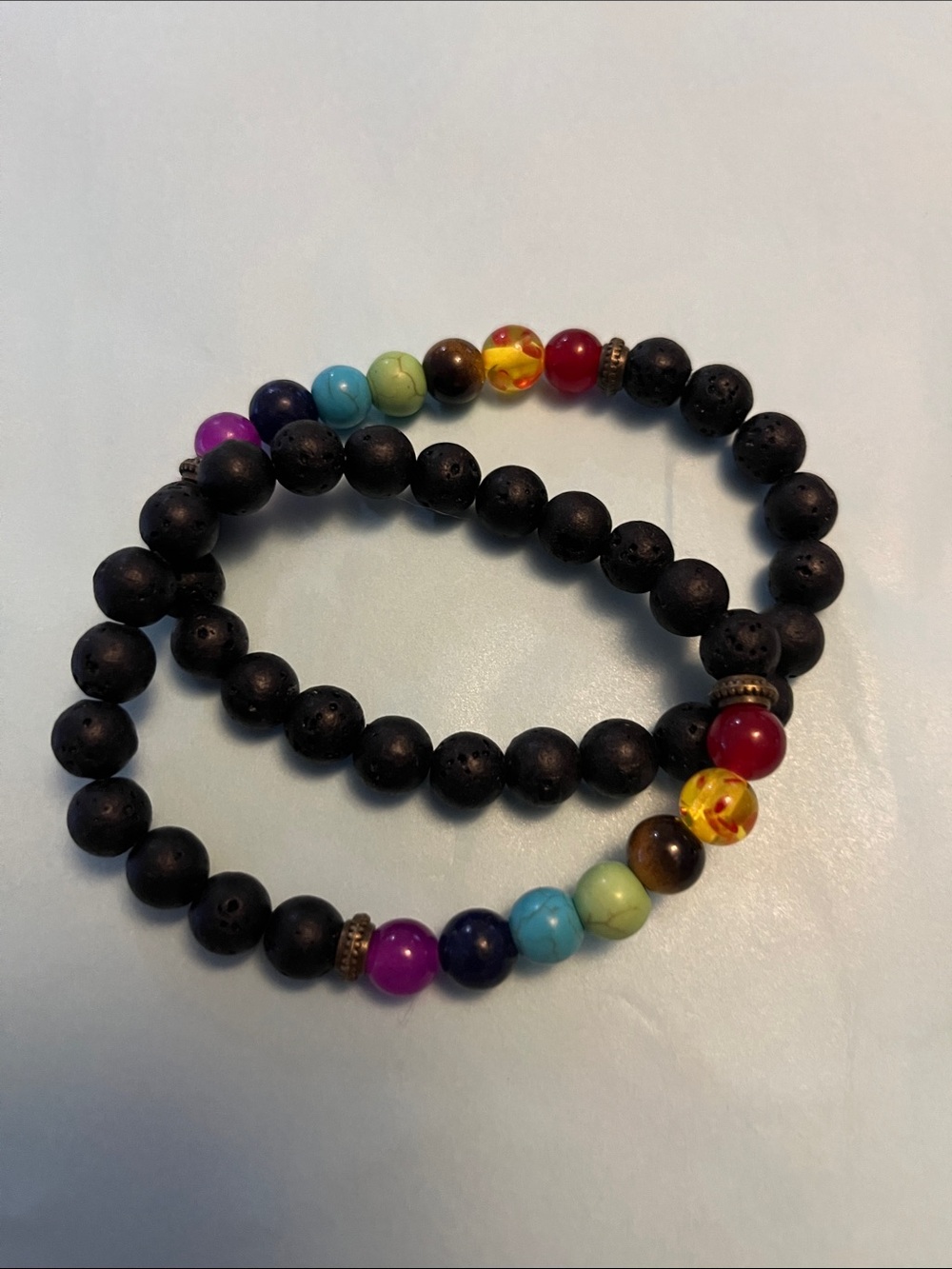 Black Lava Bead Bracelet with Multicolor Accent Beads